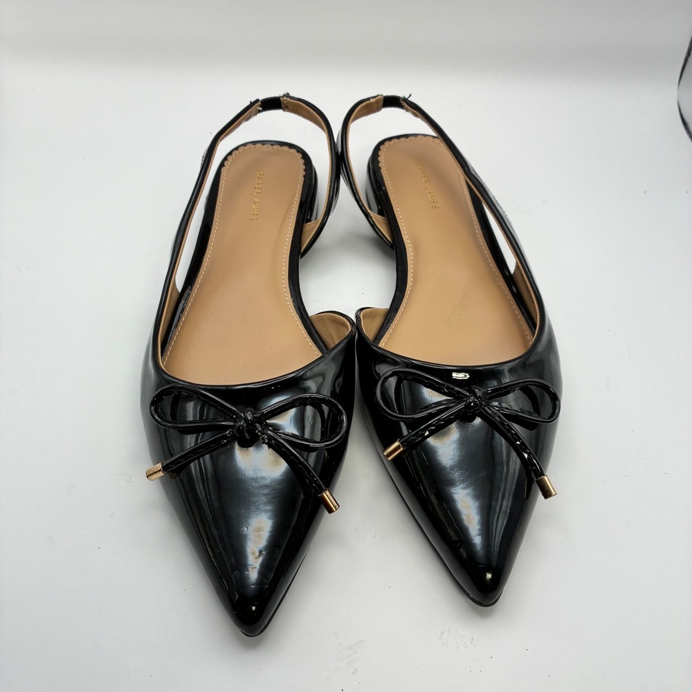Draper James Brooke Black Patent Bow Slingback Pointed Toe Flats 10 MED